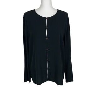 Eileen Fisher Women L 100% Silk Blouse Button Jacket Oversized Black Minimalist